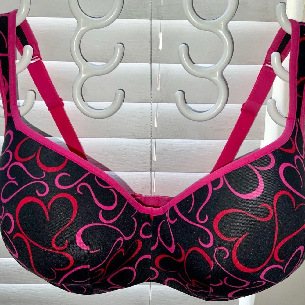 CACIQUE HOT PINK HEARTS 38 G LIGHTLY LINED BRA - Picture 2 of 8